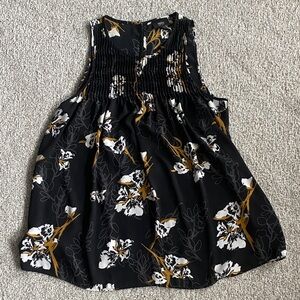 Mossimo Supply Co. Black Floral Smocked Yoke Camisole with White & Gold Accents